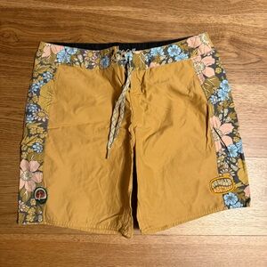 Howler Brothers Floral Trim Swim Shorts - Mustard and Floral